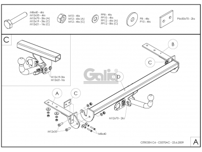 Фаркоп оцинкованный Galia шар A для Citroen C4 2008-2013