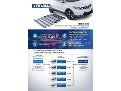 Пороги алюминиевые Rival Premium для Mitsubishi Eclipse Cross 2018-2021