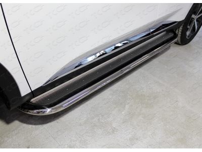 Пороги с площадкой нержавеющий лист 75х42 мм ТСС для Haval F7 2019-2021